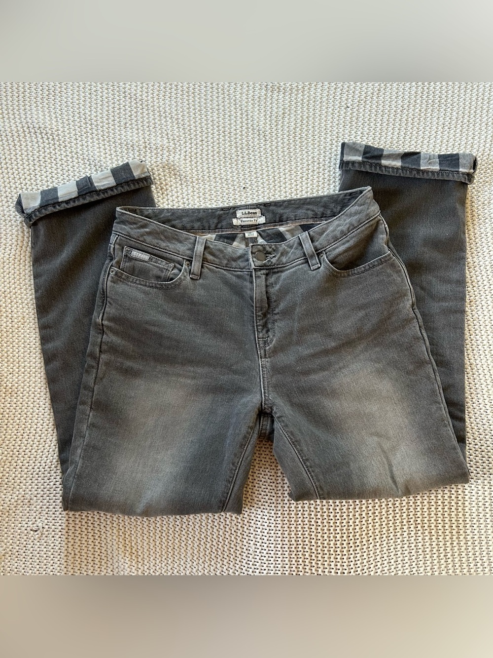 L.L.Bean Favorite Fit Size 6 Gray & Black Plaid Lined Denim Pants Jeans